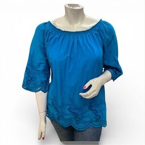 Chic Teal Blouse with Embroidered Details Size L